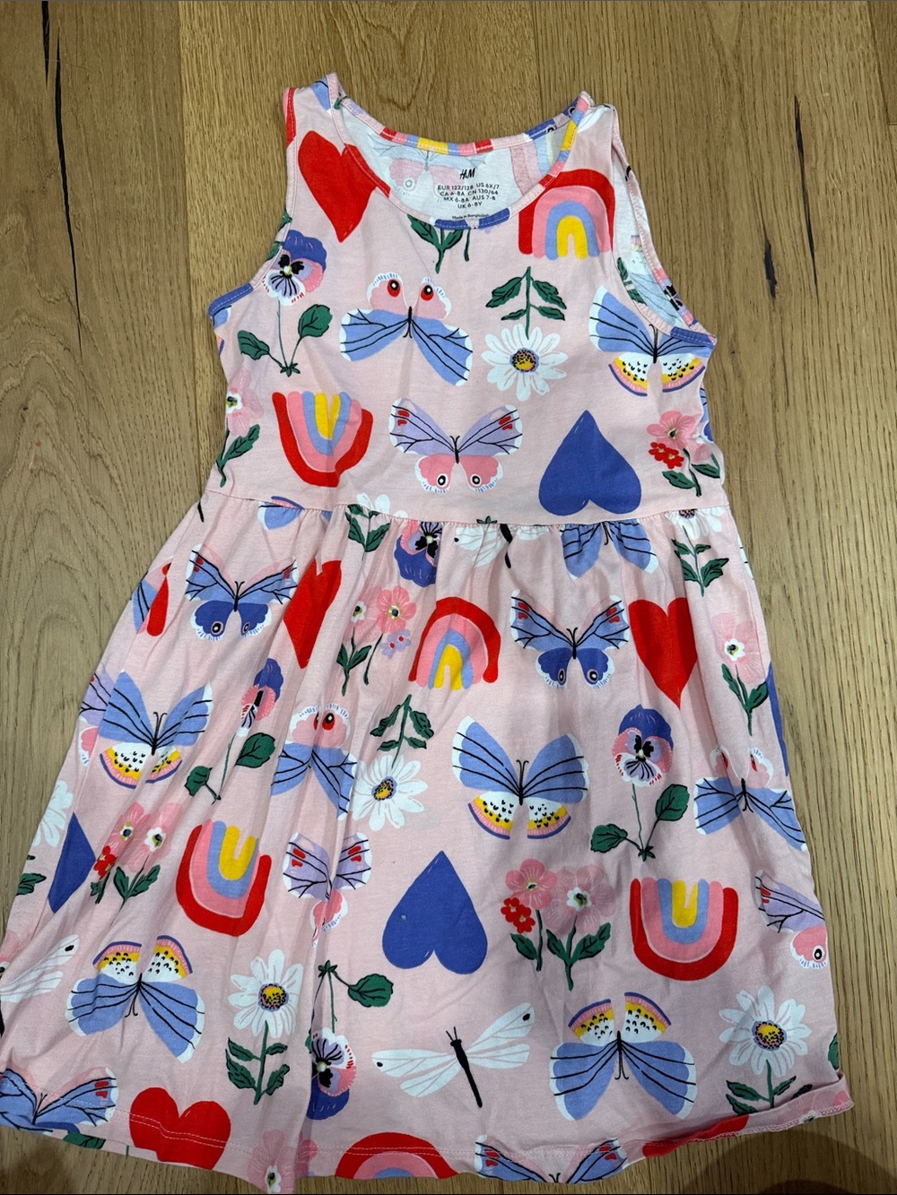 H&M Pink Dress with Rainbow, Butterfly & Heart Prints